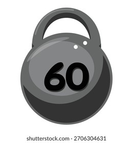 Kettlebell, Ilustración vectorial, gris, número sesenta, peso pesado, símbolo del gimnasio, equipo de entrenamiento deportivo, icono de fitness
