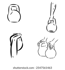 Icono del bosquejo del Vector de Kettlebell aislado en fondo. Icono de Kettlebell dibujado a mano.
