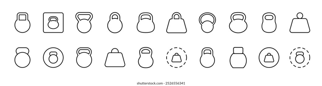 Kettlebell o Paquete de peso de iconos delgados. Trazo Editable. Conveniente para los Sitios web, libros, tarjetas, App 