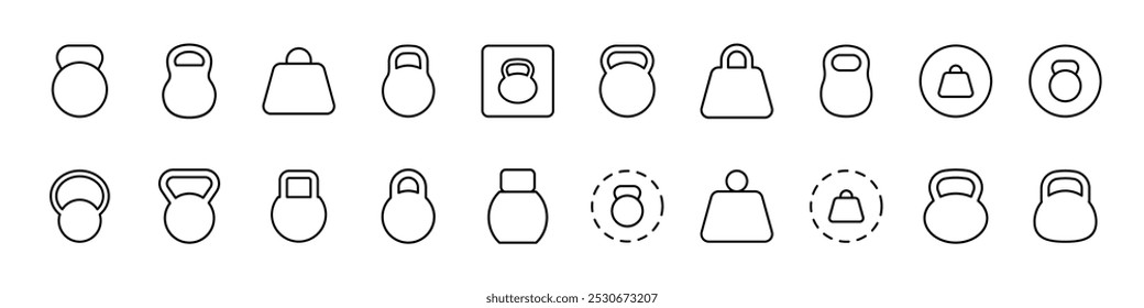 Kettlebell or Weight Bundle of Thin Icons. Editable Stroke. Suitable for Web Sites, Books, Cards, Apps 