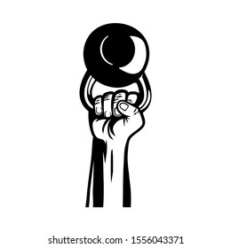 Kettlebell weight. Hand lifted kettlebell. rise hand with kettlebell for business, logo, tshirt, poster illustration