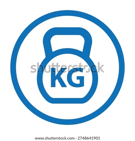 Kettlebell weight icon with kilogram symbol in blue circle