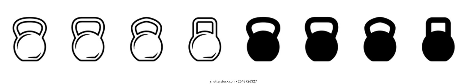 Kettlebell weight icon set. Kg bell logo. Kettlebell, dumbbell, heavy sign. Iron dumbbell symbol. Vector illustration.