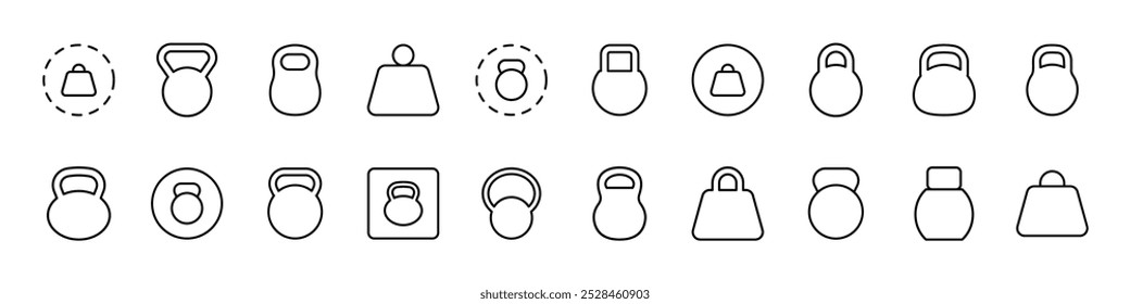 Kettlebell o Colección de iconos delgados de peso. Trazo Editable. Conveniente para los Sitios web, libros, tarjetas, App