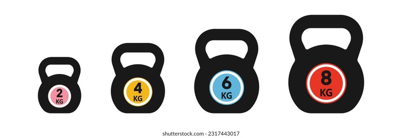 Kettlebell weights icons set, Fitness kettlebell weight  with different weight,Vector illustration