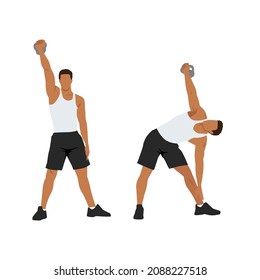 Kettlebell windmills exercise. Flat vector illustration isolated on white background. workout character set