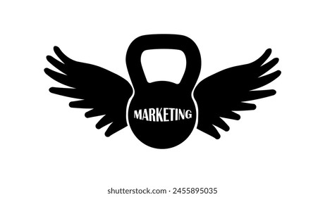 Kettlebell with wings,marketing magic, black isolated silhouette