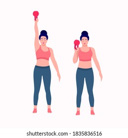 Kettlebell Workout  Workout. Women Exercise Vector Set. Women Doing Fitness And Yoga Exercises With Kettlebell Workout