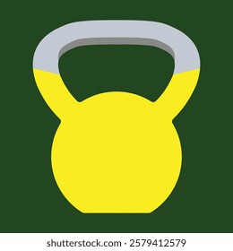 Kettlebell yellow icon vector illustration isolated on a green. Workout gym tools, accessories. Sport equipment, Gym time concept. Iron kettlebell icon, sport training and fitness design element.