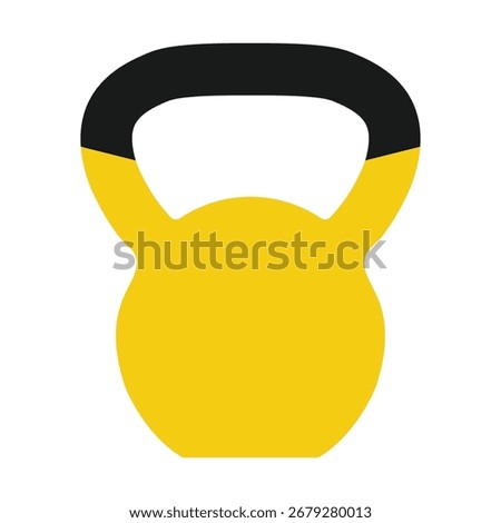 Kettlebell yellow icon vector illustration isolated on a white. Workout gym tools, accessories. Sport equipment, Gym time concept. Iron kettlebell icon, sport training and fitness design element.