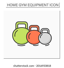 Kettlebells color icon. Heavy weight dumbbells for power lifting. Concept of power raining, body building and home gym weight lifting exercise. Isolated vector illustration