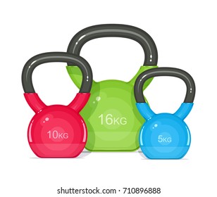 Kettlebells. Equipment for fitness. Sport inventory. Isolated white background. Vector illustration.