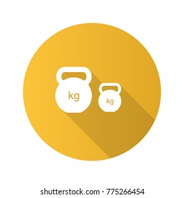 Kettlebells flat design long shadow glyph icon. Exercise weights. Sports equipment. Vector silhouette illustration