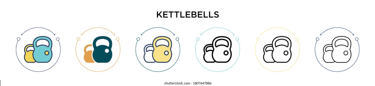 Kettlebells icon in filled, thin line, outline and stroke style. Vector illustration of two colored and black kettlebells vector icons designs can be used for mobile, ui, web