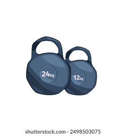 Kettlebells icon. Gym equipment for workout. Training accessories for sport club or home exercises. Bodybuilding, weightlifting. Isolated flat vector illustration.