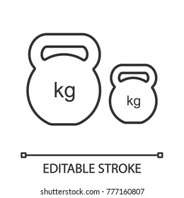 Kettlebells linear icon. Exercise weights. Thin line illustration. Sports equipment. Contour symbol. Vector isolated outline drawing. Editable stroke