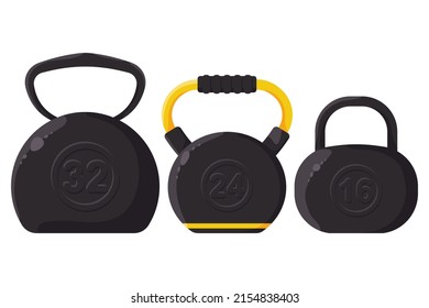 Kettlebells vector cartoon set isolated on a white background.