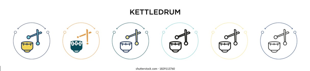 Kettledrum icon in filled, thin line, outline and stroke style. Vector illustration of two colored and black kettledrum vector icons designs can be used for mobile, ui, web