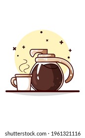 Kettles and cups coffee vector illustration