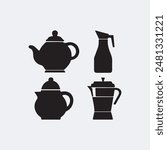 Kettles icon set, silhouette kettle, electric kettle teapot, vector illustration on white background