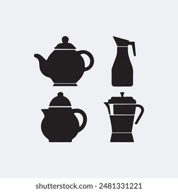 Kettles icon set, silhouette kettle, electric kettle teapot, vector illustration on white background