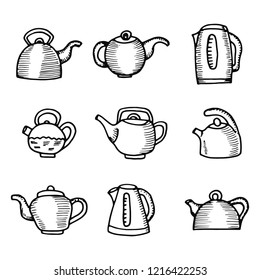 kettles icons set. isolated objects silhouettes.