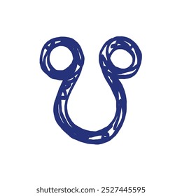 Ketu planet symbol pictogram. Horoscope vector sign. Hand drawn sketch. Blue pen or marker drawing. Primitive kids picture