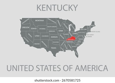 Ketucky State, EUA, mapa vetorial isolado no mapa dos Estados Unidos. Mapa vetorial em branco editável dos EUA.