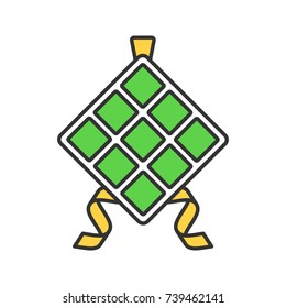 Ketupat color icon. Rice in palm leaf. Isolated vector illustration