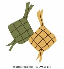 Ketupat in cozy flat style for Eid celebrations. Perfect for stickers, food icons, posters, packaging, and festive visual elements.