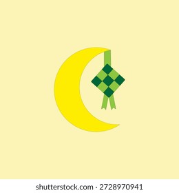 Ketupat e lua crescente ilustração gráfica vetor. Ícone islâmico do Ramadã