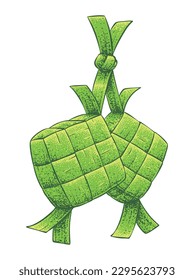 Ketupat dibujado en la técnica del populismo y el color, objetos que son sinónimos de matices islámicos durante Ramadán y Eid al-Fitr