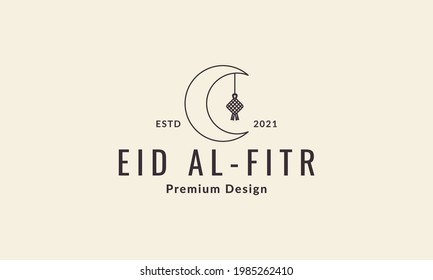 Ketupat Eid with crescent line logo symbol vector icon illustration graphic design