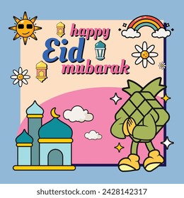 Ketupat Eid Mubarak Groovy Diseño vectorial