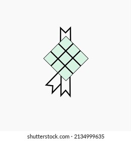 icono ketupat eid mubarak ilustración vectorial aislada luz verde línea simple