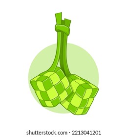 Ilustración del vector de alimentos Ketupat. Feliz Eid Mubarak. Icono de comida musulmana. Celebración del Islam. Logo de Ramadán. Estilo de caricatura plana adecuado para la página de aterrizaje web, pancarta, volante, pegatina, fondo de escritorio