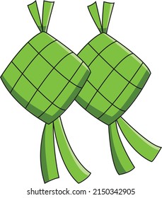 Ketupat Food Vector Illustration. Indonesian and Malaysian Muslim traditional Ramadhan food. Flat Cartoon Style Suitable for Banner, Flyer, Sticker, Wallpaper, Children's Books. Happy Eid Mubarak.