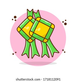 Ketupat Food Vector Illustration. Steamed Diamond Shaped Rice Food in Ramdaan Icon Concept. Flat Cartoon Style Suitable for Sticker, Wallpaper, Icon, etc.