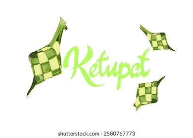 ketupat food with ketupat writing without background