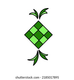Ketupat icon illustration. Asian dish made from rice and wrapped in young coconut leaves or palm leaves. Isolated on white background.