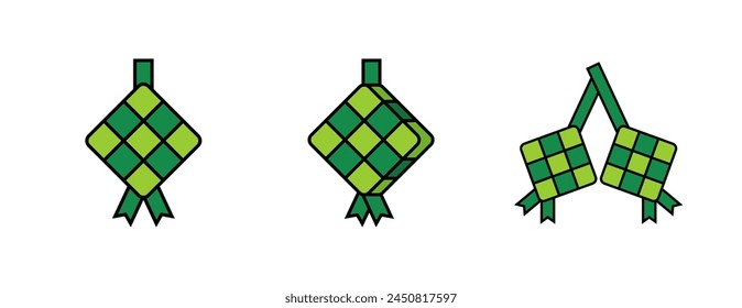 Ketupat Icon Set - Colored Outline Icon - Editable Vector : Suitable for Islamic Theme and Other Graphic Related Assets.