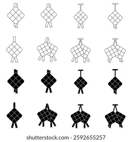Ketupat Icon Set. Ketupat Vector Icon in line style design. Ketupat Symbol. Vector illustration.
