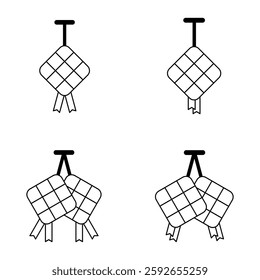 Ketupat Icon Set. Ketupat Vector Icon in line style design. Ketupat Symbol. Vector illustration.