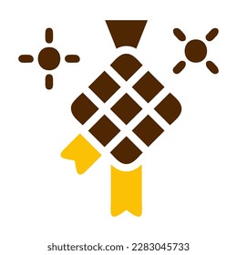ketupat icon solid brown yellow colour ramadan illustration vector element and symbol perfect. Icon sign from modern collection for web.
