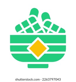 ketupat icon solid green yellow style ramadan illustration vector element and symbol perfect. Icon sign from modern collection for web.