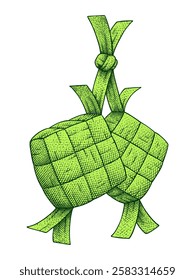 Ketupat Illustration Drawn in Engraving, objects that are synonymous with Islamic nuances during Ramadan and Eid al-Fitr