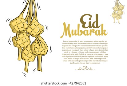 Ketupat Illustration for Eid Mubarak. Vector Sketch Illustration.