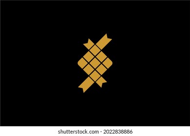 Ketupat illustration vector icon. Traditional rice dumpling food in leaf abstract symbol.