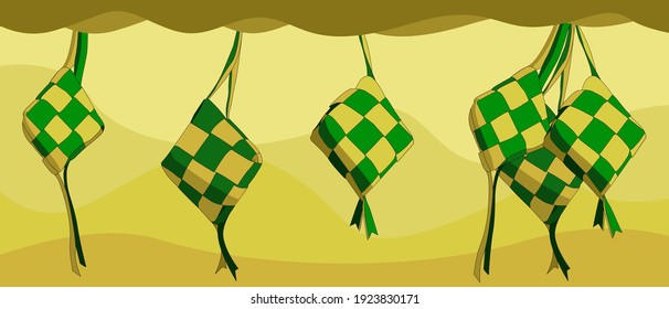 Ketupat illustrations with various models of choice to decorate Eid mubarak. Welcome the month of Ramadan with full blessings, use this ketupatdecoration on a happy day. with green and yellow.