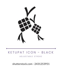 Ketupat or Indonesian Dumpling is traditional food in islamic event like ramadan, ied fitr, ied adha. Flat Icon with different style color, black and outline version. vector set of islamic iconic food